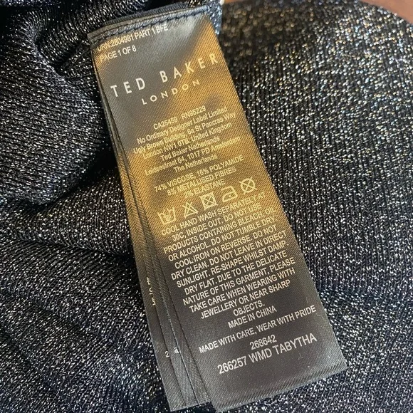 Ted Baker black silver Metallic Tabytha stretch Knit Cross Over Slit dress - Picture 16 of 16